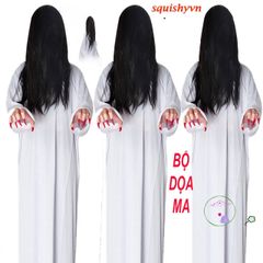 Bộ Trang Phục HóaTrang Halloween Cương Thi Thầy Pháp Sư - Chất Liệu Cao Cấp, Áo Choàng Tóc Trắng Xõa, Phụ Kiện Kinh Dị