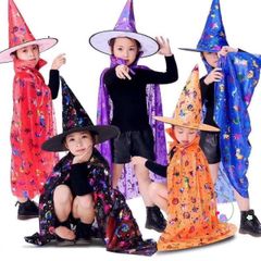 Bộ đồ hóa trang Halloween cho trẻ em - Áo choàng siêu nhân, mũ và giỏ bí ngô cao cấp, chất liệu mềm mịn, phù hợp để cosplay