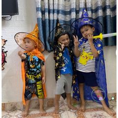 Bộ đồ hóa trang Halloween cho trẻ em - Áo choàng siêu nhân, mũ và giỏ bí ngô cao cấp, chất liệu mềm mịn, phù hợp để cosplay