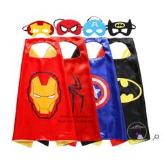 Áo choàng Siêu Nhân với mặt nạ Satin hai lớp cho bé - Đồ hóa trang Halloween Người Nhện, Người Sắt, Sấm Sét
