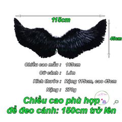 Cánh Thiên Thần Hóa Trang - Cánh Lông Vũ Đen Trắng Phù Hợp Chụp Ảnh và Biểu Diễn, Nhiều Kích Cỡ Sẵn Có