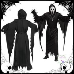 Bộ đồ hóa trang Scream Halloween - Áo choàng đen và mũ trùm bí ẩn, Thích hợp cho tiệc Halloween và cosplay