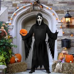 Bộ đồ hóa trang Scream Halloween - Áo choàng đen và mũ trùm bí ẩn, Thích hợp cho tiệc Halloween và cosplay