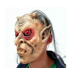 Mặt Nạ Hóa Trang Đen Dài Tóc - Mặt Nạ Ma Mắt Đỏ Cho Halloween - Phụ Kiện Thời Trang Độc Đáo