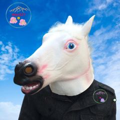 Mặt Nạ Đầu Ngựa Trắng - Phụ Kiện Hóa Trang Halloween và Cosplay Ngựa Hắc Bạch, Latex Thoải Mái, Đa Dạng Sử Dụng