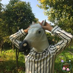 Mặt Nạ Đầu Ngựa Trắng - Phụ Kiện Hóa Trang Halloween và Cosplay Ngựa Hắc Bạch, Latex Thoải Mái, Đa Dạng Sử Dụng