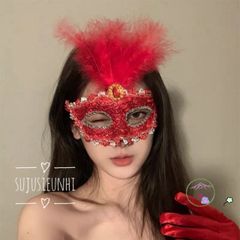 Mặt nạ Halloween lộng lẫy với lông vũ - Phụ kiện thời trang cho dạ tiệc, cosplay và lễ hội, thiết kế sang trọng, bí ẩn và quyến rũ.