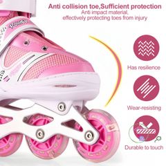 Giày Patin Sport Được Điều Chỉnh Kích Cỡ - Giày Trượt Cho Trẻ Em và Người Lớn, Đen-Hồng, Dễ Dàng Sử Dụng, Bảo Hành 1 Đổi 1