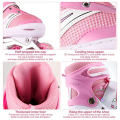 Giày Patin Sport Được Điều Chỉnh Kích Cỡ - Giày Trượt Cho Trẻ Em và Người Lớn, Đen-Hồng, Dễ Dàng Sử Dụng, Bảo Hành 1 Đổi 1