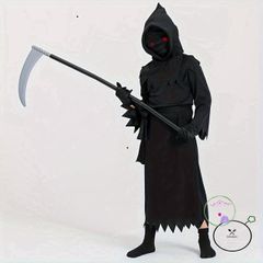 Bộ đồ hóa trang Thần Chết Phantom cho bé trai - Áo choàng, mũ và lưỡi hái Halloween, độc đáo, cho bé từ 5-10 tuổi