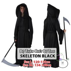 Bộ đồ hóa trang Thần Chết Phantom cho bé trai - Áo choàng, mũ và lưỡi hái Halloween, độc đáo, cho bé từ 5-10 tuổi
