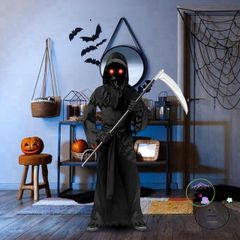 Bộ đồ hóa trang Thần Chết Phantom cho bé trai - Áo choàng, mũ và lưỡi hái Halloween, độc đáo, cho bé từ 5-10 tuổi