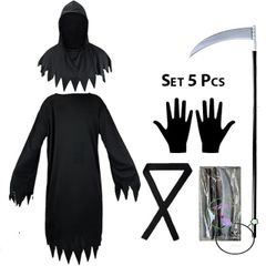 Bộ đồ hóa trang Thần Chết Phantom cho bé trai - Áo choàng, mũ và lưỡi hái Halloween, độc đáo, cho bé từ 5-10 tuổi