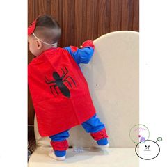 Bộ Trang Phục Người Nhện Dài Tay Cho Bé - Áo Choàng Đỏ Xanh Kèm Mặt Nạ Cotton Thời Trang Trẻ Em