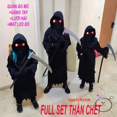 Bộ Hóa Trang Cương Thi Halloween - Áo Choàng Thần Chết, Găng Tay Bộ Xương và Mặt Nạ Kinh Dị Cho Tiệc Hóa Trang, Cosplay