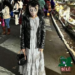 Mặt nạ Halloween Momo - Phụ kiện cosplay kinh dị với tóc giả cao su cho tiệc hóa trang, biểu diễn và lễ hội ma quái