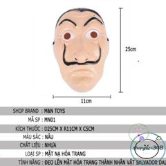 Mặt nạ hóa trang Salvador Dali - Phong cách La Casa De Papel (Money Heist) cho Halloween và lễ hội hóa trang, 25x15 cm, nhựa an toàn.