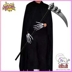 Bộ Trang Phục Thần Chết Halloween 3 Món - Áo Choàng Đen, Găng Tay Hình Xương Độc Đáo, Hoàn Hảo Cho Tiệc Hóa Trang