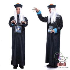 Bộ Trang Phục Halloween Cương Thi Thầy Pháp Sư - Hóa Trang Độc Đáo với Mặt Nạ, Tóc Giả và Phụ Kiện Thú Vị