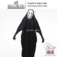 Bộ đồ hóa trang Vô Diện Halloween - Áo choàng, mặt nạ và găng tay, chất liệu bền, màu đen bí ẩn, phong cách độc đáo cho lễ hội!