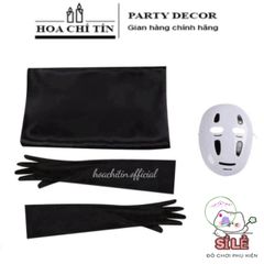 Bộ đồ hóa trang Vô Diện Halloween - Áo choàng, mặt nạ và găng tay, chất liệu bền, màu đen bí ẩn, phong cách độc đáo cho lễ hội!