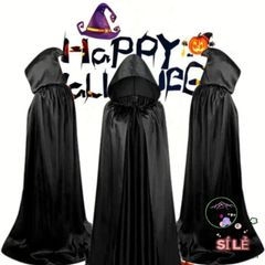 Áo Khoác Đen Mũ Hoods Halloween Cho Trẻ Em & Người Lớn - Trang Phục Hóa Trang Phù Thủy, Ma Cà Rồng, Cosplay Độc Đáo 90/120 cm