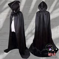 Áo Khoác Đen Mũ Hoods Halloween Cho Trẻ Em & Người Lớn - Trang Phục Hóa Trang Phù Thủy, Ma Cà Rồng, Cosplay Độc Đáo 90/120 cm