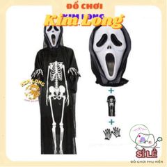 Bộ Trang Phục Halloween Bộ Xương Cho Trẻ Em và Người Lớn - Áo Choàng Nón, Găng Tay & Mặt Nạ Hóa Trang Chất Lượng Cao