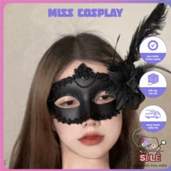 Mặt Nạ Hóa Trang Nửa Mặt Nhật Bản - Halloween Sang Trọng Kèm Lông Vũ, Phong Cách Cosplay Độc Đáo cho Tiệc Tùng và Sự Kiện