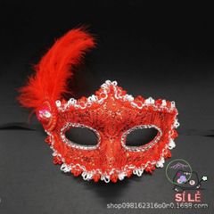 Mặt Nạ Hóa Trang Nửa Mặt Nhật Bản - Halloween Sang Trọng Kèm Lông Vũ, Phong Cách Cosplay Độc Đáo cho Tiệc Tùng và Sự Kiện
