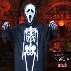 Áo Choàng Ma Quái Kèm Mũ: Xương, Đầu Lâu, Dơi, Ma Cà Rồng - Trang Phục Halloween Thú Vị