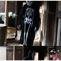 Áo Choàng Ma Quái Kèm Mũ: Xương, Đầu Lâu, Dơi, Ma Cà Rồng - Trang Phục Halloween Thú Vị