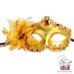 Mặt Nạ Nửa Mặt Hoa Huệ Độc Đáo Với Kim Cương Giả & Lông Vũ - Phụ Kiện Dự Tiệc Halloween & Hóa Trang