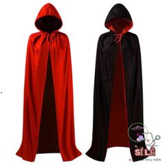 Áo Choàng Phù Thủy Đen và Đỏ Với Mũ Trùm - Trang Phục Hóa Trang Halloween Thú Vị Cho Tất Cả Đối Tượng