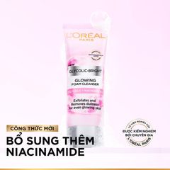 Sữa Rửa Mặt L'Oreal Paris Glycolic 100ml - Làm Sạch Sâu, Sáng Da với AHA và Niacinamide - Dưỡng Ẩm, Giảm Nếp Nhăn