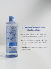 Nước tẩy trang L'Oreal Paris Micellar Water 400ml - Làm sạch sâu, loại bỏ bụi bẩn & trang điểm, phù hợp cho mọi loại da