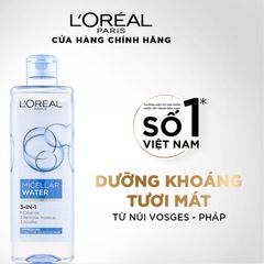 Nước tẩy trang L'Oreal Paris Micellar Water 400ml - Làm sạch sâu, loại bỏ bụi bẩn & trang điểm, phù hợp cho mọi loại da