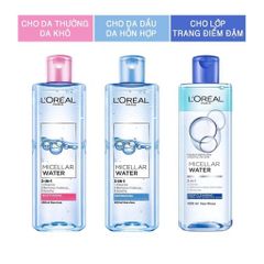 Nước tẩy trang L'Oreal Paris Micellar Water 3-in-1 400ml - Làm sạch sâu, dưỡng ẩm cho mọi loại da, không cồn, không paraben
