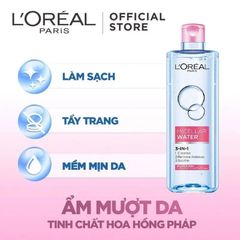 Nước tẩy trang L'Oreal Paris Micellar Water 3-in-1 400ml - Làm sạch sâu, dưỡng ẩm cho mọi loại da, không cồn, không paraben