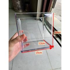 Hồ Nhựa Mini Nuôi Cá 15x12x15cm - Bể Cá Mica Đúc Betta Guppy Cao Cấp Có Nắp Đen Trắng - Phụ Kiện Thủy Sinh Compact