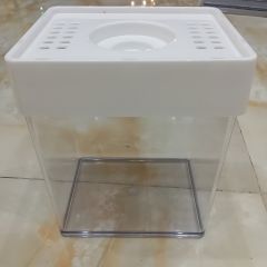 Hồ Nhựa Mini Nuôi Cá 15x12x15cm - Bể Cá Mica Đúc Betta Guppy Cao Cấp Có Nắp Đen Trắng - Phụ Kiện Thủy Sinh Compact