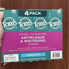 4 KEM ĐÁNH RĂNG TỰ NHIÊN VỊ BẠC HÀ TOM'S of MAINE ANTIPLAQUE & WHITENING - Toms mẫu mới nhất 🇺🇸set 4 cây