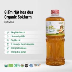 Giấm Mật Hoa Dừa Organic Sokfarm 1 Lít - Giấm Cái Tự Nhiên, Giàu Khoáng Chất, Non-GMO, Hương Dừa Thơm Ngon