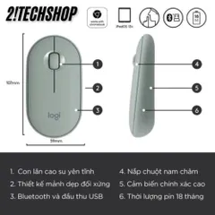 Chuột Không Dây Logitech Pebble M350 - Thiết Kế Thời Trang, Kết Nối Bluetooth/USB, Yên Tĩnh Cho Laptop và PC, BH 12 Tháng