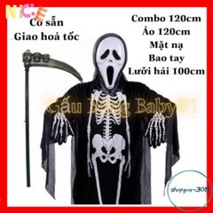 Bộ Trang Phục Hóa Trang Thần Chết Cho Trẻ Em - Áo Bộ Xương, Mặt Nạ & Lưỡi Hái Halloween, Đẹp & Thoải Mái