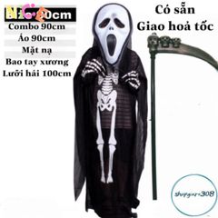 Bộ Trang Phục Hóa Trang Thần Chết Cho Trẻ Em - Áo Bộ Xương, Mặt Nạ & Lưỡi Hái Halloween, Đẹp & Thoải Mái