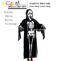 Áo Choàng Xương Thần Chết Halloween - Bộ Trang Phục Kèm Găng Tay và Mặt Nạ Hóa Trang Độc Đáo cho Tiệc Tùng