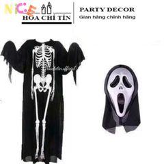 Áo Choàng Xương Thần Chết Halloween - Bộ Trang Phục Kèm Găng Tay và Mặt Nạ Hóa Trang Độc Đáo cho Tiệc Tùng