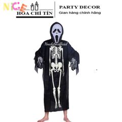 Áo Choàng Xương Thần Chết Halloween - Bộ Trang Phục Kèm Găng Tay và Mặt Nạ Hóa Trang Độc Đáo cho Tiệc Tùng