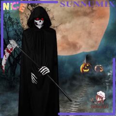 Bộ Hóa Trang Thần Chết Halloween Độc Đáo - Áo Choàng Có Mũ, Găng Tay Xương & Phụ Kiện Tạo Nên Phong Cách Kinh Dị ấn Tượng